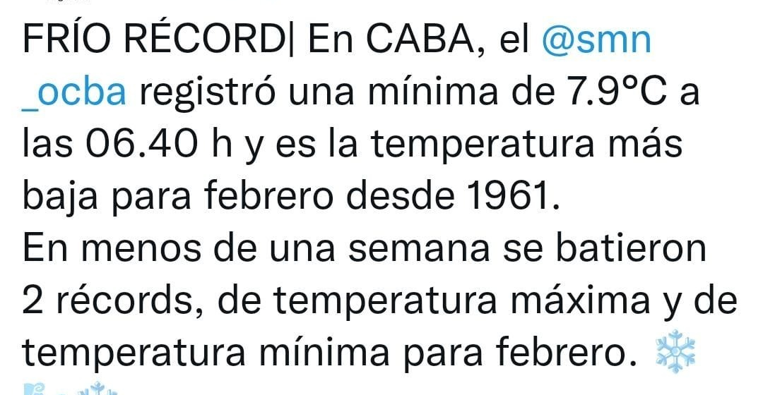 Febrero: la temperatura mínima más baja en 62 años